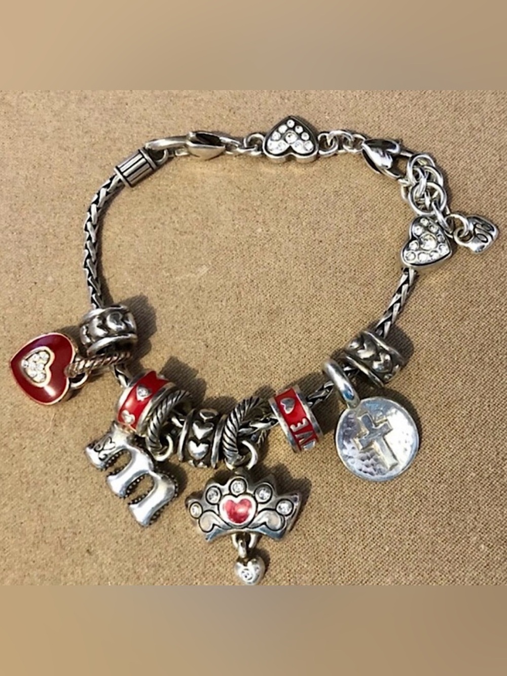 Brighton Red Heart charm Enamel on silver Crystals Brighton 🅱️ on back Retired - Picture 5 of 6